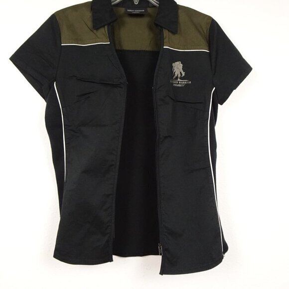 Harley Davidson Zip Front Shirt Women's Size XS Black Woven Wounded Warriors - Picture 4 of 10